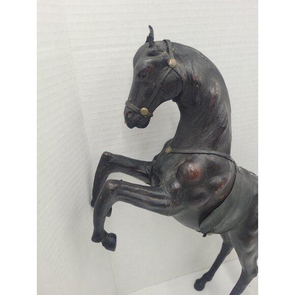 Vintage Large 14" LEATHER Wrapped Rearing Horse Figure W/ Saddle - Picture 3 of 16